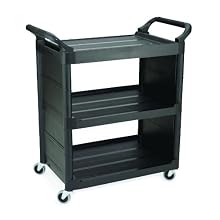 Rubbermaid Polyethylene Service Cart with End Panel, 3 Shelves, 37-1/2" Height, 31" Length x 18" Width