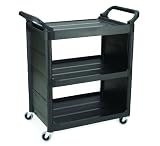 Rubbermaid Polyethylene Service Cart with End Panels, 3 Shelves, Platinum, 150 lbs Load Capacity, 36-5/8" Height, 33-5/8" Length x 18-5/8" Width