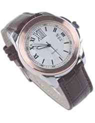 Orient Idea Ori-0382E Big Size Round Quartz Bangle Wrist Watch with Faux Leather Strap for both Male and Female - Brown with Black