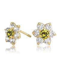 Bling Jewelry Kids Citrine Color Safety Screw Back CZ Flower Studs 14k Gold