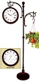 Durocraft 2 Sided Pedestal Weather Station/Clock With Plant Holder, Rust