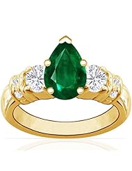 18K Yellow Gold Pear Cut Emerald Ring With Sidestones (GIA Certificate)