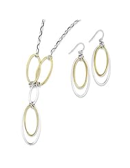 SS & Vermeil Polished Drop Necklace & Earring Set. Metal Wt- 14.72g