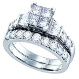 1.00 Carat Princess Baguette & Round Diamond Invisible 14K White Gold Bridal Ring Set