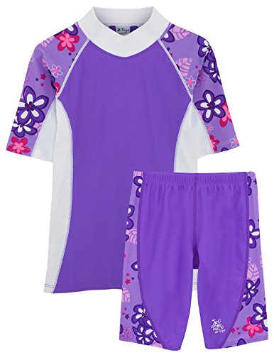 Tuga Girls UPF 50+ Seaside S/S Rash Guard and Jammer Short (UV Sun Protective)