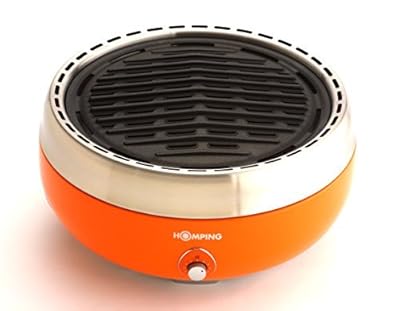 Homping Grill - Ultimate Portable Charcoal BBQ Grill. Produces Less smoke. Combined with its electric fan for air/heat control. Tailgating grill
