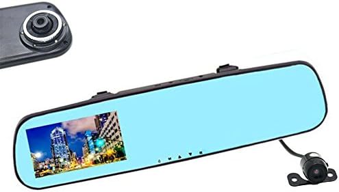 ANLENG HD DVR Dual Dash Cam, 4.3" LCD Screen, Rearview Mirror Design, 8GB SD Card