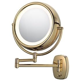 Lighted Wall Mounted 5X to 1X Mirror in Gold