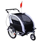 2EN1 JOGGER REMORQUE À VÉLO POUSSETTE 1 À 2 ENFANTS AVEC AMORTISSEUR NOIR/BLANC NEUF