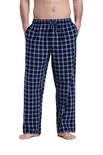 CYZ Men's 100% Cotton Super Soft Flannel Plaid Pajama Pants-BlackBlueCheck-M