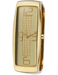 Womens Intelligence Gold Dial Gold Tone Ion Plated Stainless Steel Square Bangle