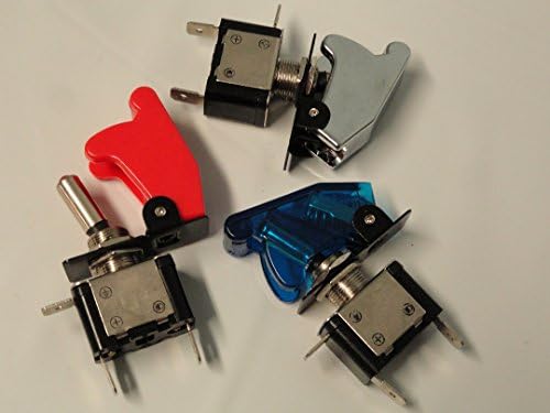 3 Pack Red Blue Chrome 12V Car Truck Pilot Style Flip-Top Racing Switch 12 Volt Volts Spring Loaded