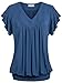 Ninedaily Women Tops V-neck Ruffles Short Sleeve Pleated Kimono Tunic Shirts
