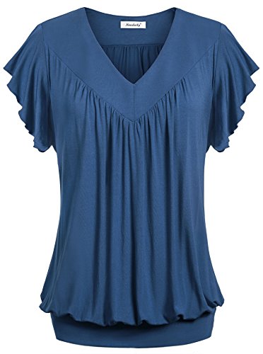 Ninedaily Women Tops V-neck Ruffles Short Sleeve Pleated Kimono Tunic Shirts