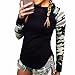 Women Camouflage Long Sleeve Cuff T-Shirt Casual Black Tops Blouses Tees