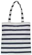 Cotton Canvas Navy Blue and White Striped Boat Bag with Cloth Handles 13.5"L x 14"H