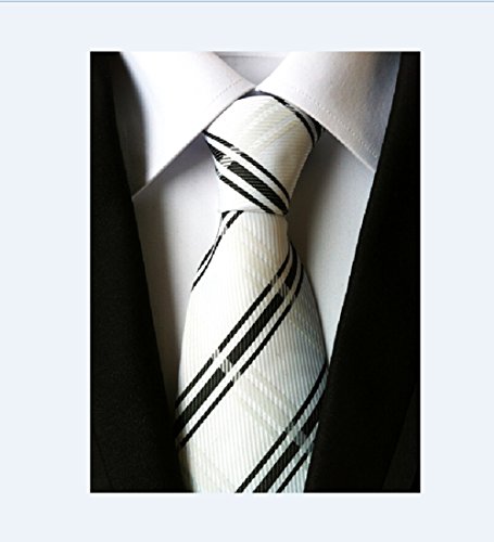 MINDENG New Classic Striped White Black Streak 100% Silk Men'S Tie Necktie Ties