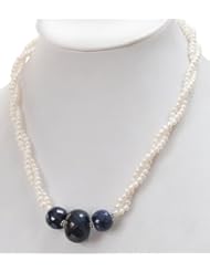 2 Strands Elegant Natural Pearl & Blue Sapphire Beaded Necklace