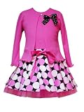 Rare Editions Toddler Girls 2T-4T 2-Piece FUCHSIA-PINK BLACK WHITE DOT CARDIGAN/JACKET Special Occasion Party Dress Set
