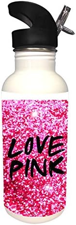 Water Bottle, 20 Ounce, Trendy Love Pink Print (Not Actual Glitter)