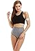 Creabygirls Womens High Waist 2 Piece Bikini Swimsuit Spa Swimsuit(US8-10(Asia Large),Black Stripe)
