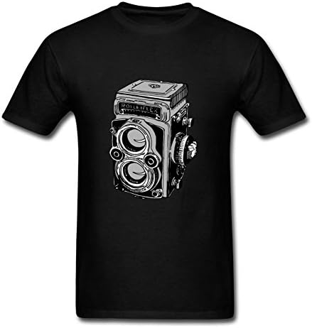 Styling Medium Top Clothing Black Vintage Rolleiflex Camera Designed Men 100% Cotton Short Sleeves