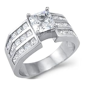 Size- 4 - Solid 14k White Gold Princess Cut CZ Cubic Zirconia Engagement Wedding Ring 2.0 ct