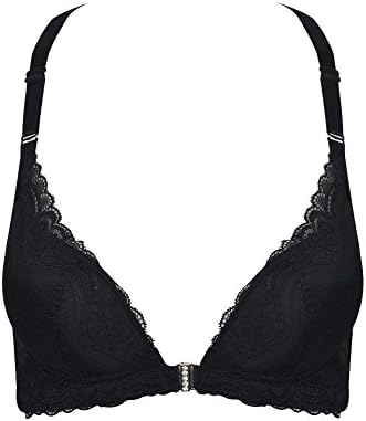 SgTaw Sexy Charming Women's Comfort V-design Front Closure Racerback Lace Bra (36A, Black)