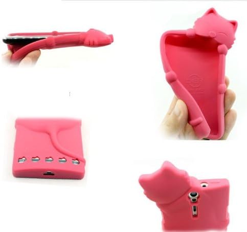 Yuersal Rose Red Cute Animal shaped silicone 3D Cat- Gel Silicone Rubber Soft Case Cover Skin for Sony Xperia S (LT26i) with Earphone Anti Dust