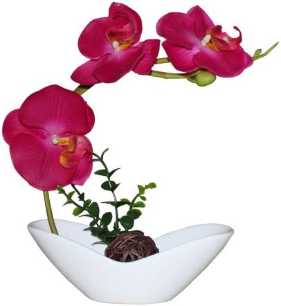 Huazhiwu 9" Nearly Natural Artificial Silk Phalaenopsis Orchid Flowers Mini Bonsai, Red