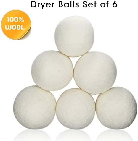 Wool Dryer Balls Laundry 100% Organice New Zealand Wool Reusable Natural Fabric Softener Balls (6 Pack) for Basket,Baby