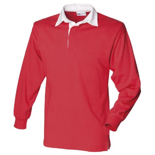 Front Row Long Sleeve Classic Rugby Polo Shirt (3XL) (Red/White)
