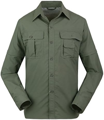 Heiboo Men's Outdoor Lightweight Quick Dry Waterproof Long and Short Sleeve Shirt Army Green XXL