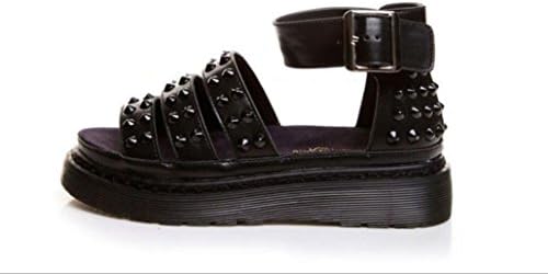 Rome women's shoes leather leather rivet cake heavy bottom low with flat bottom for a comfortable casual sandals , black , 39