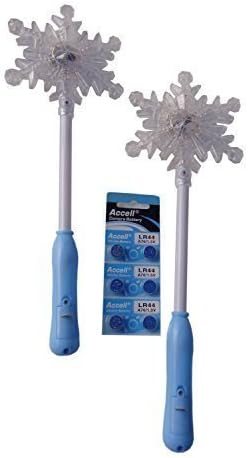 Frozen Inspired Fairy Princess Light Up Snowflake Magic Kids Princess Cinderella Wand Plus Spare Replacement Batteries Bundle - 8 Items: 2 Wands 6 Spare Batteries