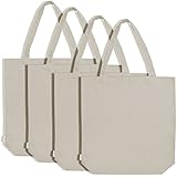 Augbunny 100% Cotton Canvas Shopping Tote Bag Grocery Bag 4-pack