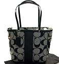 AUTHENTIC COACH SIGNATURE STRIPE PATENT SHOULDER TOTE 13280 (BW/Black)