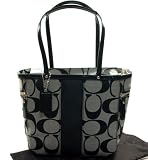AUTHENTIC COACH SIGNATURE STRIPE PATENT SHOULDER TOTE 13280 (BW/Black)