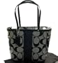 Coach Signature Stripe Shopper Bag Tote 13280 Black White