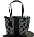 AUTHENTIC COACH SIGNATURE STRIPE PATENT SHOULDER TOTE 13280 (BW/Black)