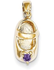 14k 3-D February/Amethyst Engraveable Baby Shoe Charm