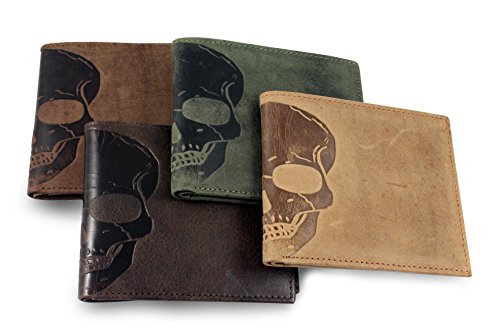 Unique Skull Embossed Distressed Leather Bifold Gothic Slim Wallet