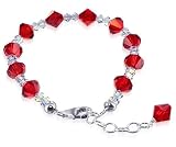 Red & Clear Swarovski Crystal 7 7.5 8 Sterling Silver Length Adjustable Bracelet
