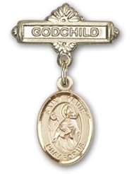 14K Gold Baby Badge with St. Kevin Charm and Godchild Badge Pin