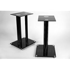 1 Paar Boxenst�nder V2 Black-Line aus Glas / Alu mit Spikes, 2 S�ulen, Kabelkanal