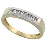 10k Gold Men's Diamond Band w/ Rhodium Accent, w/ 0.04 Carat Brilliant Cut Diamonds, 3/16 in. (5mm) wide