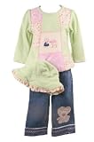 BT Kids Baby Girls Fall Winter Clothes Green and Pink Fleece Denim Pant Set