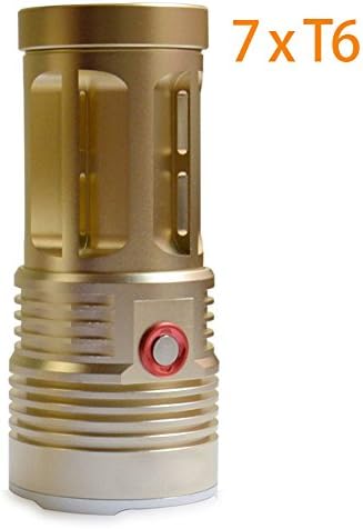 Ultra Bright Flashlight,FirstRank 7 x CREE-T6 LED 9000LM 3 Modes Waterproof Flashlight Travel Flash Light Torch with Red Button for Home Indoor, Campping, Caving, Climbing, Hunting (Champagne/Red,the Battery and Charger Not Included)