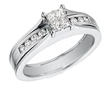 Diamond Princess Engagement Ring & Wedding Band Set 1/2 Carat (ctw) in 14K White Gold