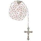 Pink Crystal Rosary with Faceted Rondell Beads in 8x6mm - 28'' Necklace - 21'' Overall Length